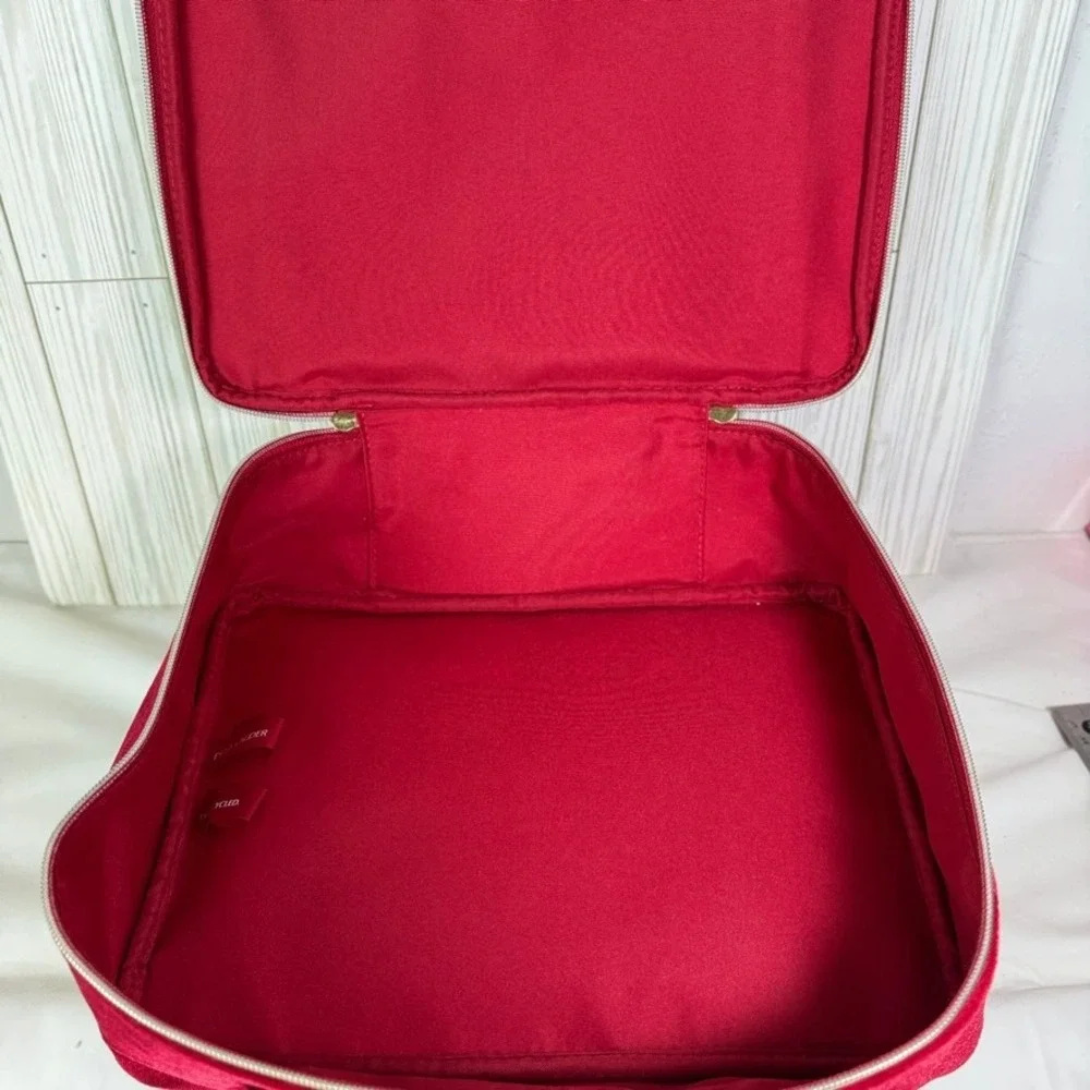 Estee Lauder Red Velvet Star Quilted Train Case Cosmetic Makeup‎ Travel Bag Gold